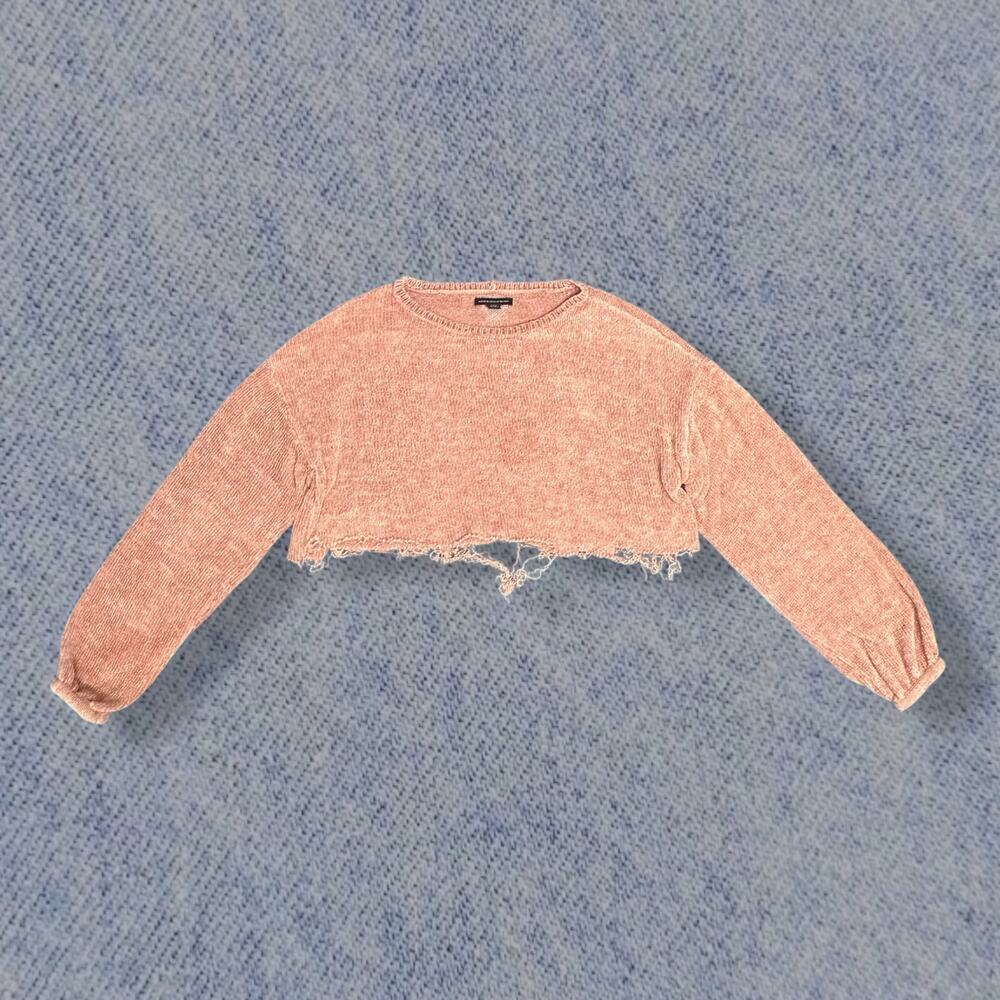 American Eagle Outfitters Pink Distressed Cropped Sweater - Women’s Small